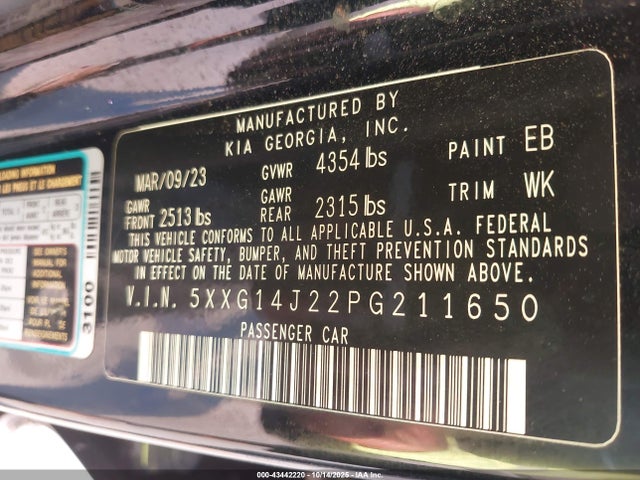 5XXG14J22PG211650 KIA t-gdi gamma ii
