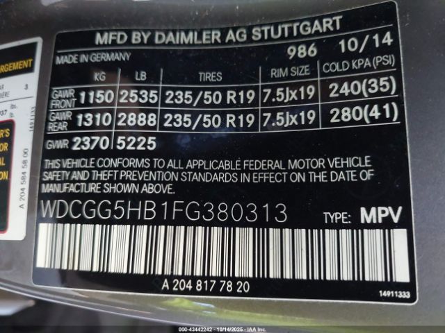 2015 MERCEDES-BENZ GLK 350 WDCGG5HB1FG380313 Photo 8