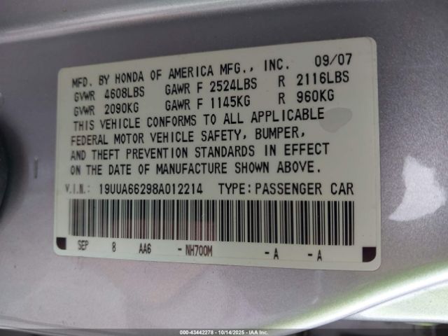 2008 ACURA TL 19UUA66298A012214 Photo 8