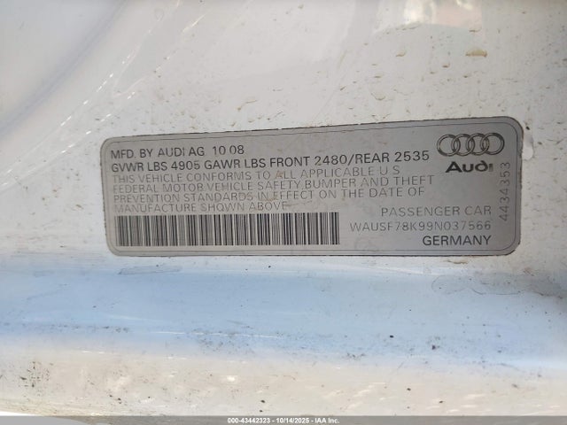 2009 AUDI A4 WAUSF78K99N037566 Photo 8