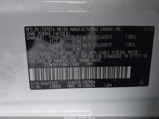 Продаж на аукціоні авто 2024 Toyota Rav4 Xle, vin: 2T3W1RFV1RW312688, номер лоту: 43442452
