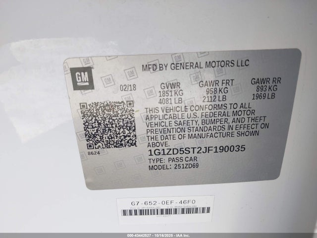 Chevrolet lfv - direct injection, variable valve timing, gen 1 2018 1G1ZD5ST2JF190035 Image 9