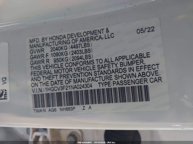 2022 HONDA ACCORD HYBRID 1HGCV3F21NA024304 Photo 8