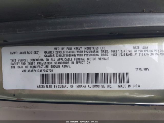 2005 SUBARU OUTBACK 4S4BP61C457362729 Photo 8