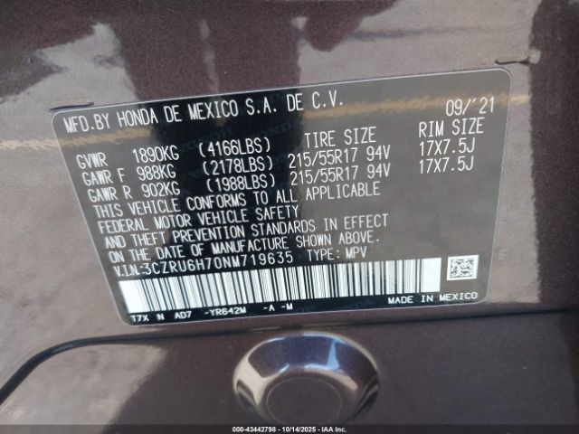 2022 HONDA HR-V 3CZRU6H70NM719635 Photo 8