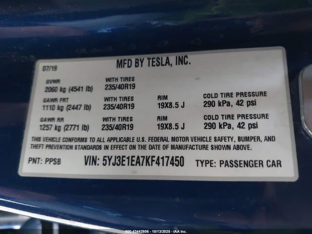 2019 TESLA MODEL 3 5YJ3E1EA7KF417450 Photo 8