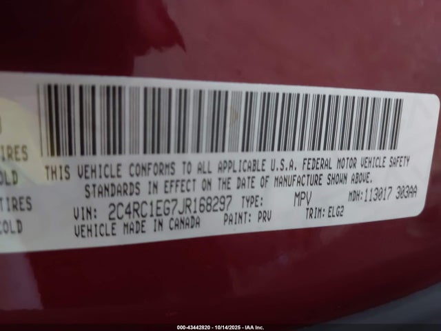 2C4RC1EG7JR168297 Chrysler 2018