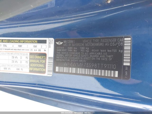 2008 MINI COOPER S WMWMF73598TT91110 Photo 8