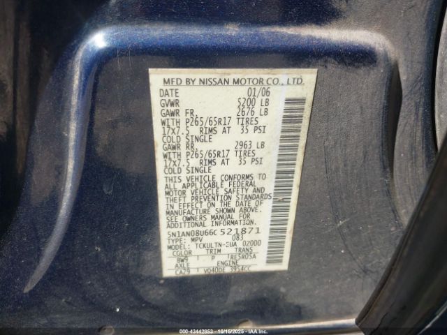 2006 NISSAN XTERRA 5N1AN08U66C521871 Photo 8