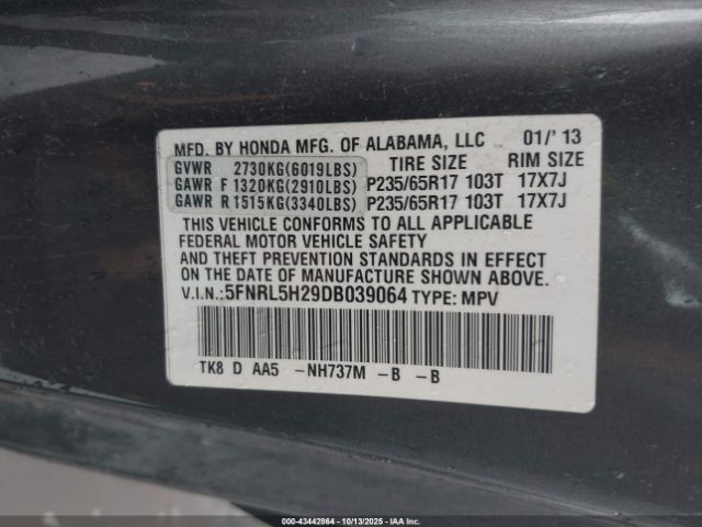 2013 HONDA ODYSSEY 5FNRL5H29DB039064 Photo 8