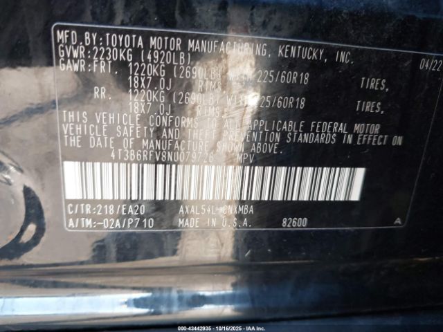 2022 TOYOTA RAV4 HYBRID 4T3B6RFV8NU079726 Photo 8