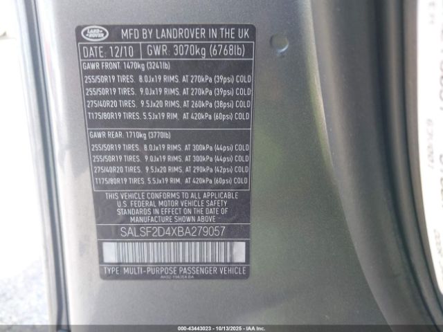 2011 LAND ROVER RANGE ROVER SPORT SALSF2D4XBA279057 Photo 8