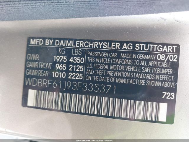 2003 MERCEDES-BENZ C 240 WDBRF61J93F335371 Photo 8