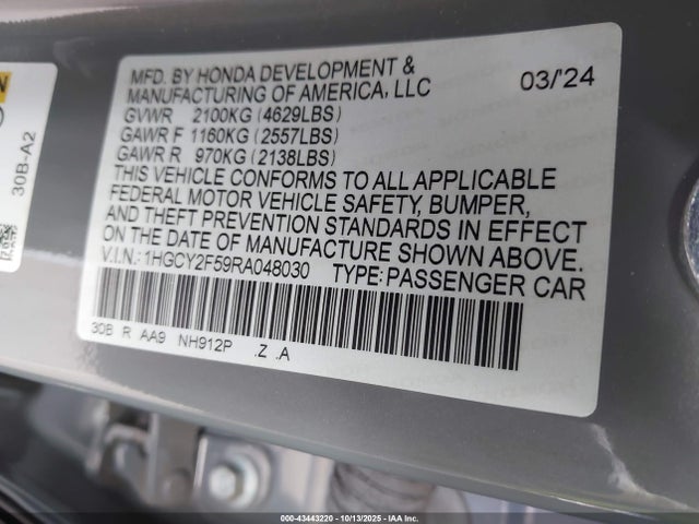 1HGCY2F59RA048030 Honda Accord Hybrid Sport