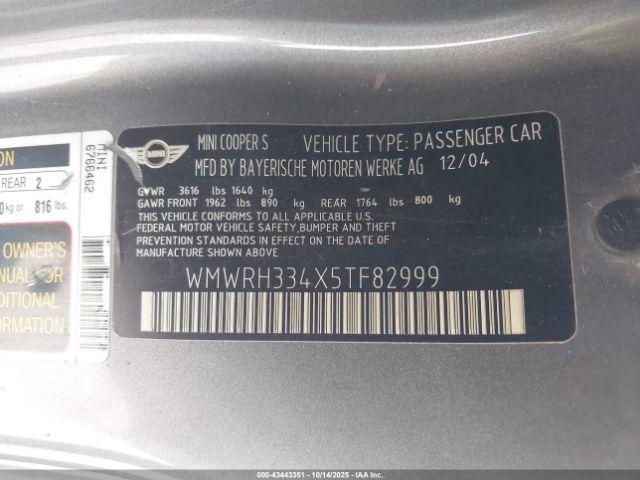 2005 MINI COOPER S WMWRH334X5TF82999 Photo 8