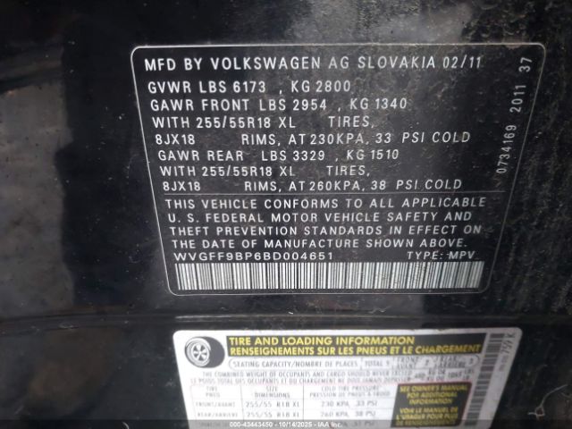 2011 VOLKSWAGEN TOUAREG WVGFF9BP6BD004651 Photo 8