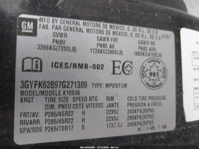 2007 CADILLAC ESCALADE EXT 3GYFK62897G271309 Photo 8