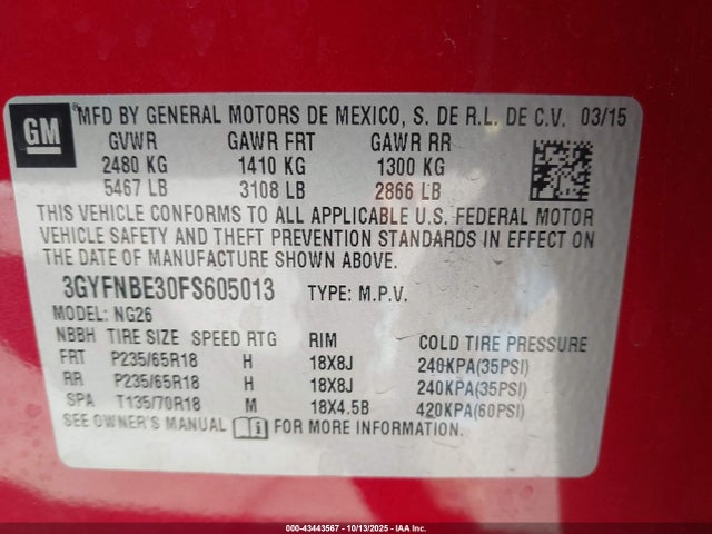 2015 CADILLAC SRX 3GYFNBE30FS605013 Photo 8