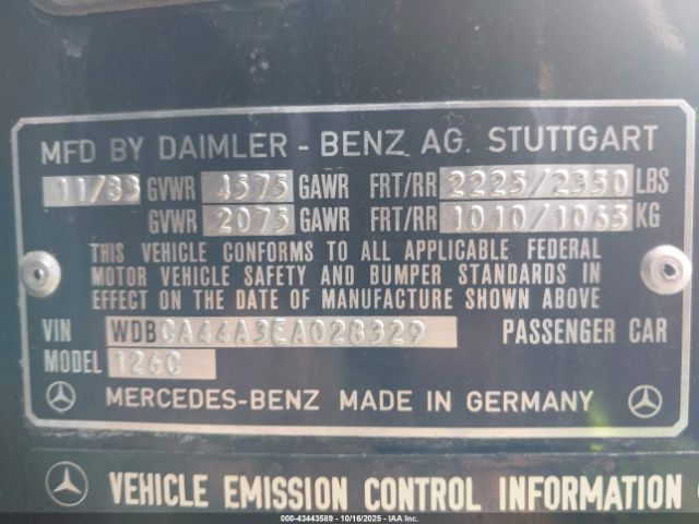 1984 MERCEDES-BENZ 500 WDBCA44A3EA028329 Photo 8