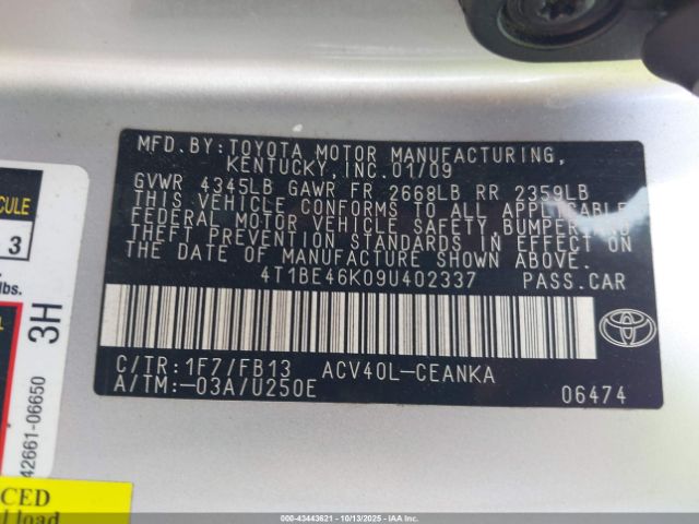 2009 TOYOTA CAMRY 4T1BE46K09U402337 Photo 8
