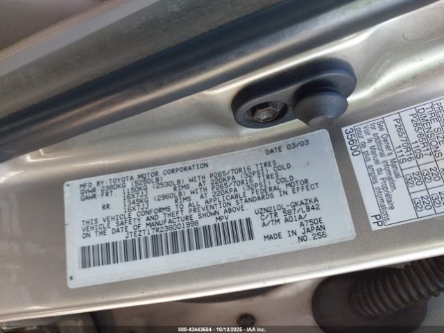 2003 TOYOTA 4RUNNER JTEZT17R238001998 Photo 8