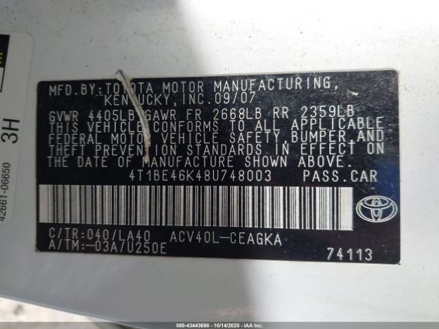 2008 TOYOTA CAMRY 4T1BE46K48U748003 Photo 8