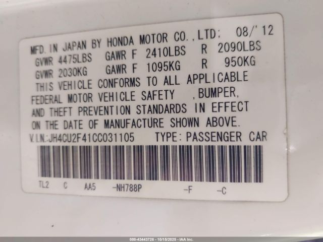 2012 ACURA TSX JH4CU2F41CC031105 Photo 8