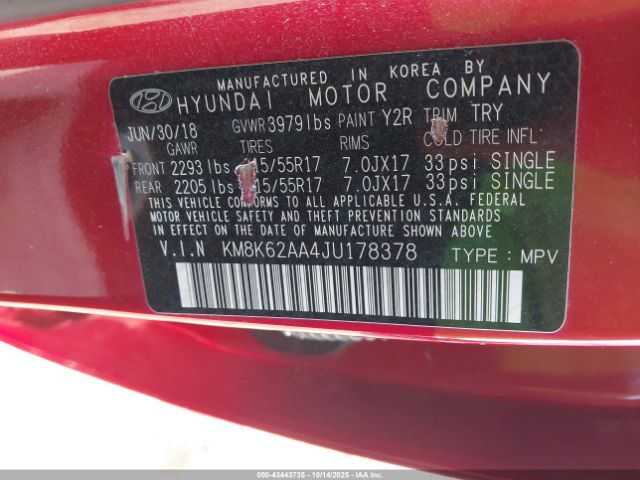 2018 HYUNDAI KONA KM8K62AA4JU178378 Photo 8