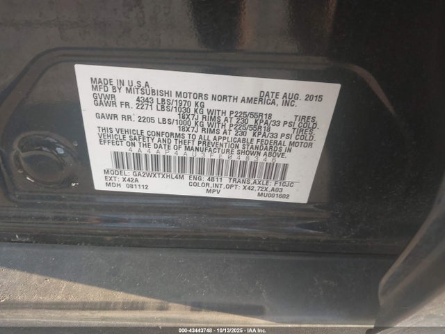 Mitsubishi dohc mivec 2015 4A4AP4AU3FE048346 Image 9