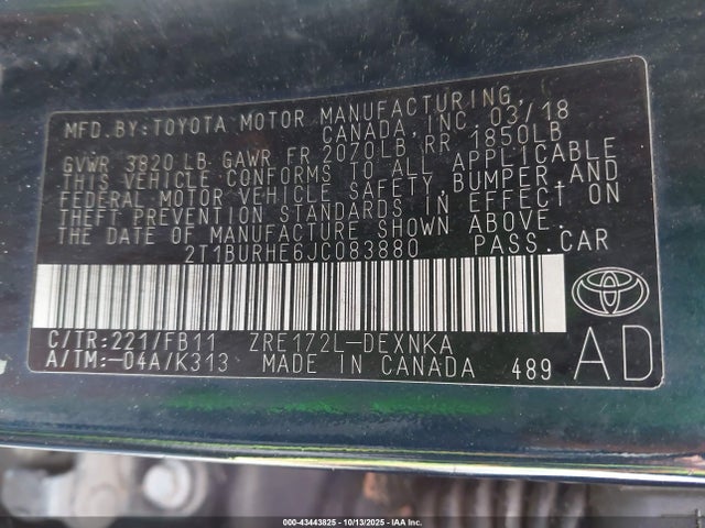 Toyota 2zr-fe 2018 2T1BURHE6JC083880 Image 9
