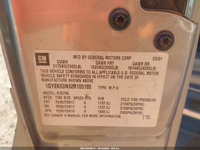 2002 CADILLAC ESCALADE 1GYEK63N92R105185 Photo 8