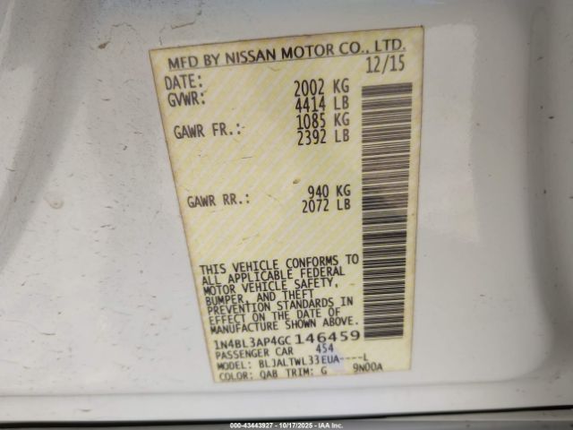 2016 NISSAN ALTIMA 1N4BL3AP4GC146459 Photo 8