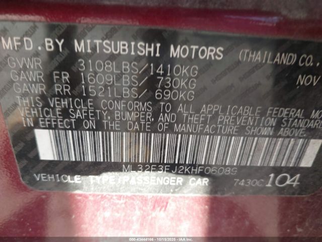 2019 MITSUBISHI MIRAGE G4 ML32F3FJ2KHF06089 Photo 8