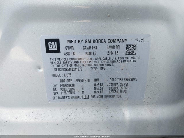 2021 CHEVROLET TRAX KL7CJNSB5MB341875 Photo 8