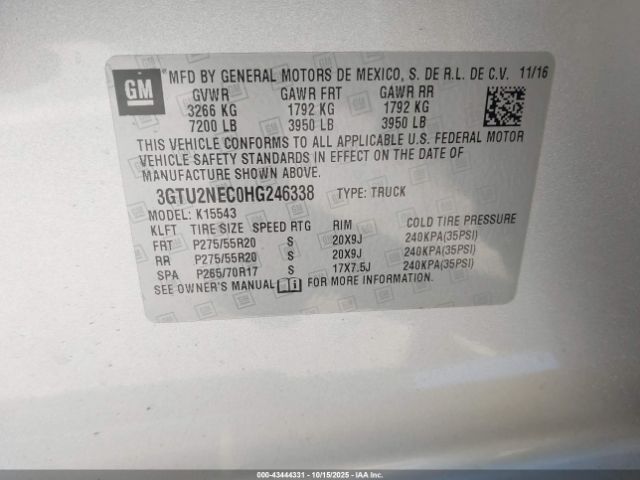 2017 GMC SIERRA 1500 3GTU2NEC0HG246338 Photo 8