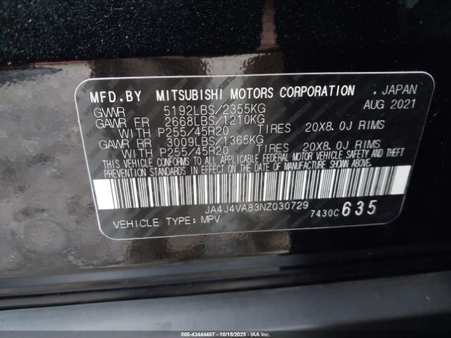 2022 MITSUBISHI OUTLANDER JA4J4VA83NZ030729 Photo 8