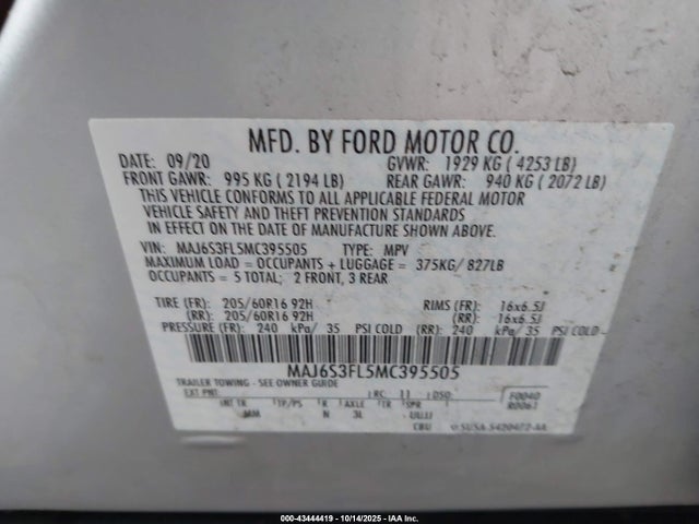 2021 FORD ECOSPORT MAJ6S3FL5MC395505 Photo 8