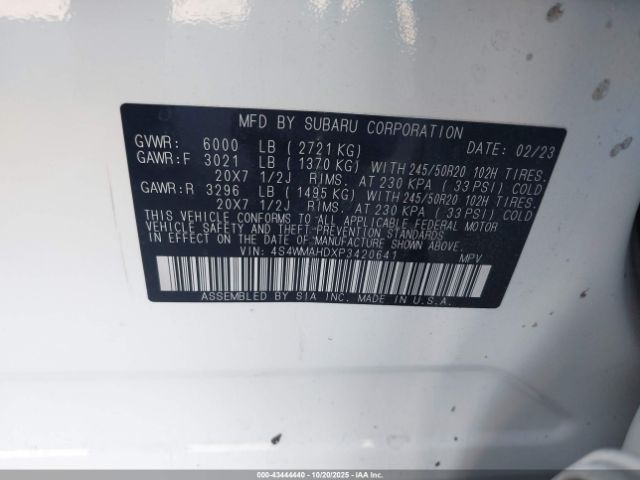 2023 SUBARU ASCENT 4S4WMAHDXP3420641 Photo 8