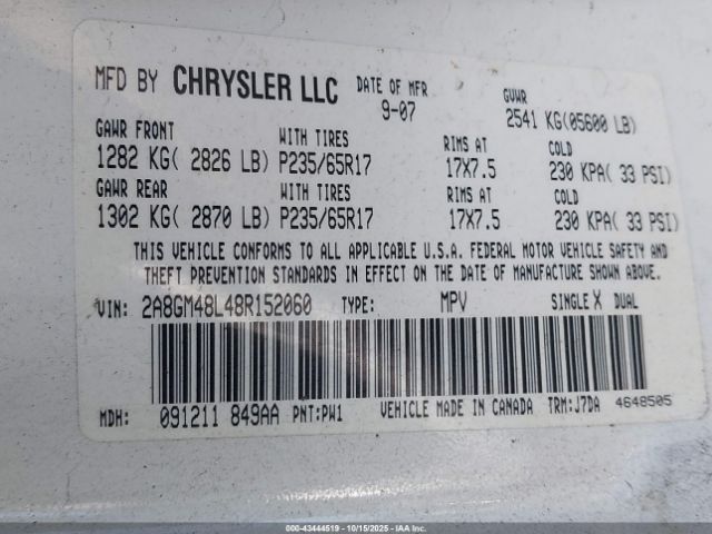 2008 CHRYSLER PACIFICA 2A8GM48L48R152060 Photo 8