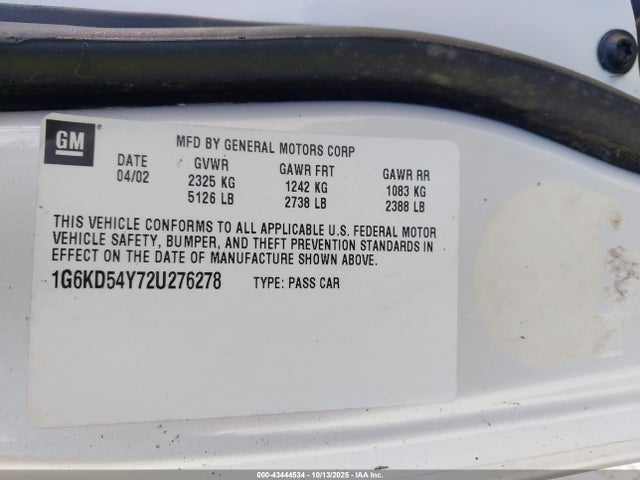 2002 CADILLAC DEVILLE 1G6KD54Y72U276278 Photo 8