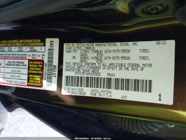 2021 TOYOTA TUNDRA 5TFGY5F14MX293032 Photo 8