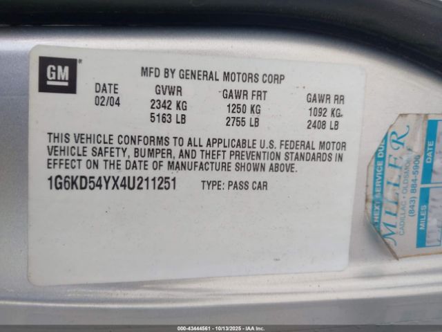 2004 CADILLAC DEVILLE 1G6KD54YX4U211251 Photo 8