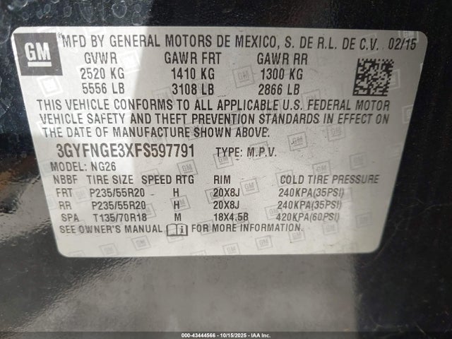 2015 CADILLAC SRX 3GYFNGE3XFS597791 Photo 8