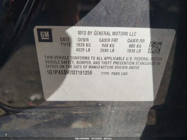 Aukcja sprzedaży 2013 Chevrolet Cruze Ls Auto, vin: 1G1PA5SH7D7181258, numer aukcji: 43444590