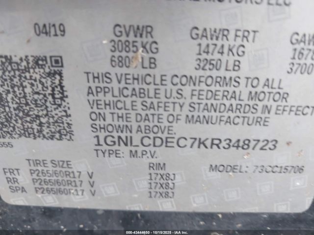 2019 CHEVROLET TAHOE 1GNLCDEC7KR348723 Photo 8