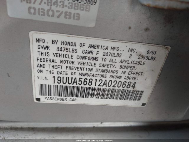 2002 ACURA TL 19UUA56812A020684 Photo 8