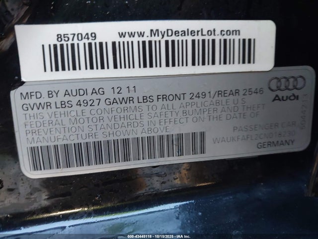 2012 AUDI A4 WAUKFAFL2CN018230 Photo 8