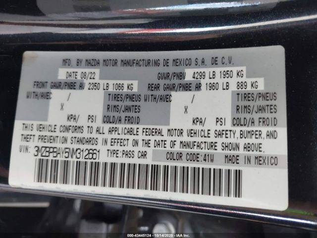 2022 MAZDA MAZDA3 3MZBPBAY5NM312661 Photo 8