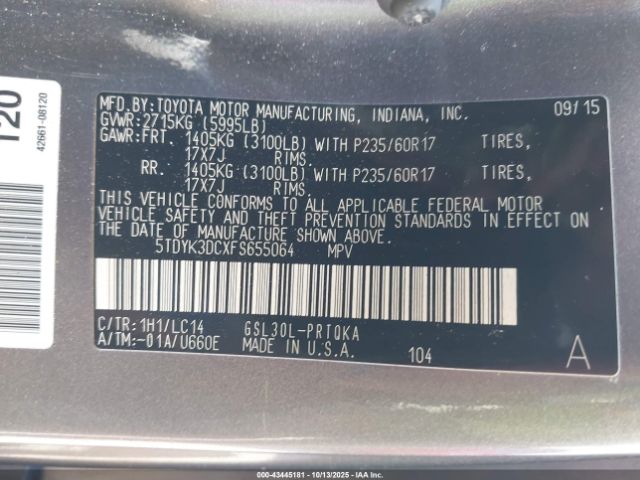 2015 TOYOTA SIENNA 5TDYK3DCXFS655064 Photo 8