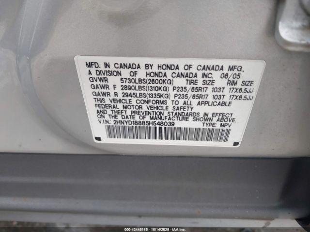 2005 ACURA MDX 2HNYD18885H548039 Photo 8